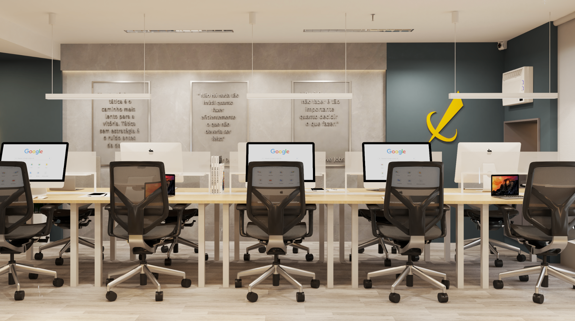 Sala principal da imersão com mesas compartilhadas e ambiente executivo